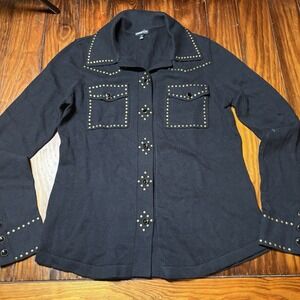 Minnie Rose Black Studded Sweater Top Cashmere Blend Sz s A1567